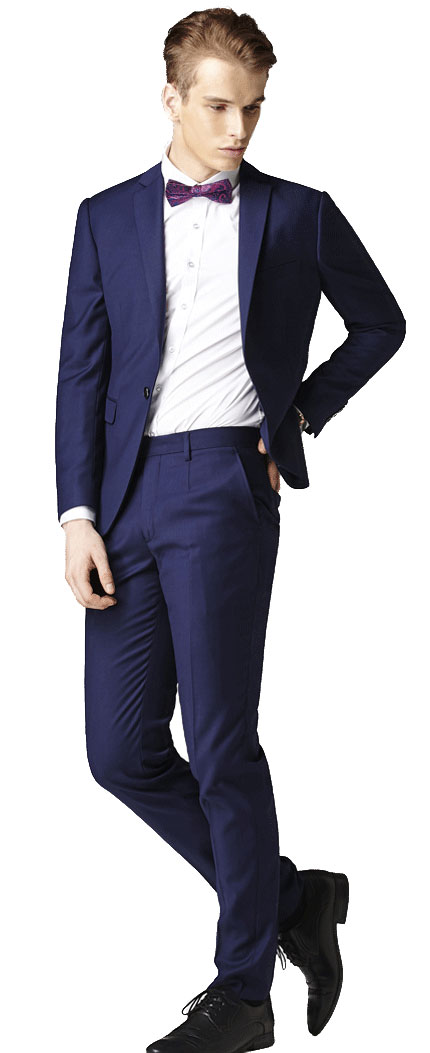 蘭色商務西裝定做模特上身效果圖