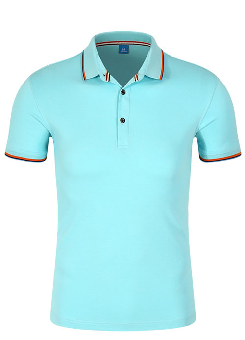 天藍色高檔桑蠶棉短袖polo衫