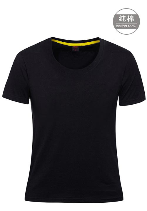 黑色純棉短袖女圓領T恤衫定做