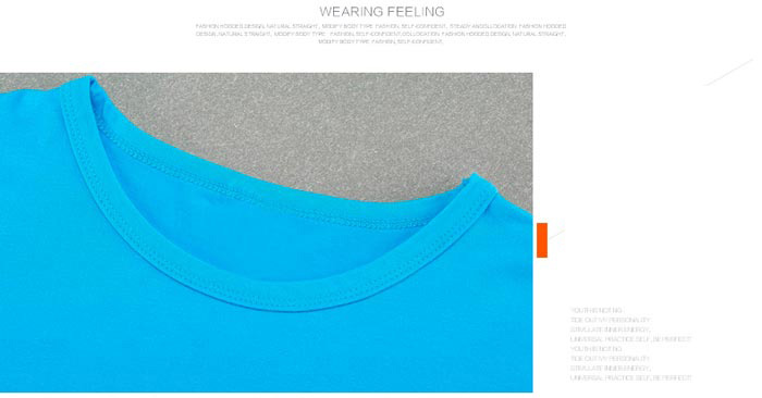 萊卡棉圓領T恤衫款式領口細節特寫圖