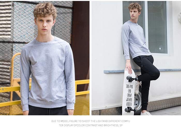 純色圓領衛衣定制之花灰色模特實穿效果展示圖