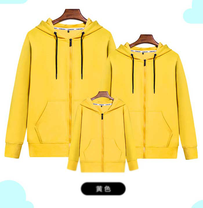 黃色連帽線圈拉鏈款深圳衛衣訂制效果展示圖
