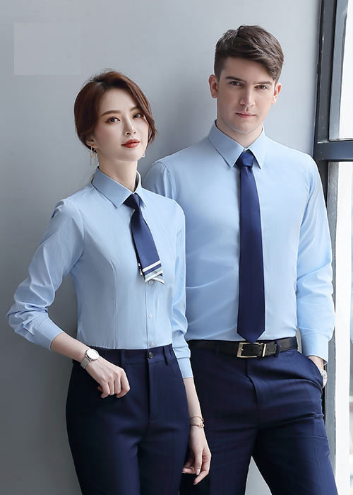 時(shí)尚藍(lán)色男女款職業(yè)長袖襯衫定做
