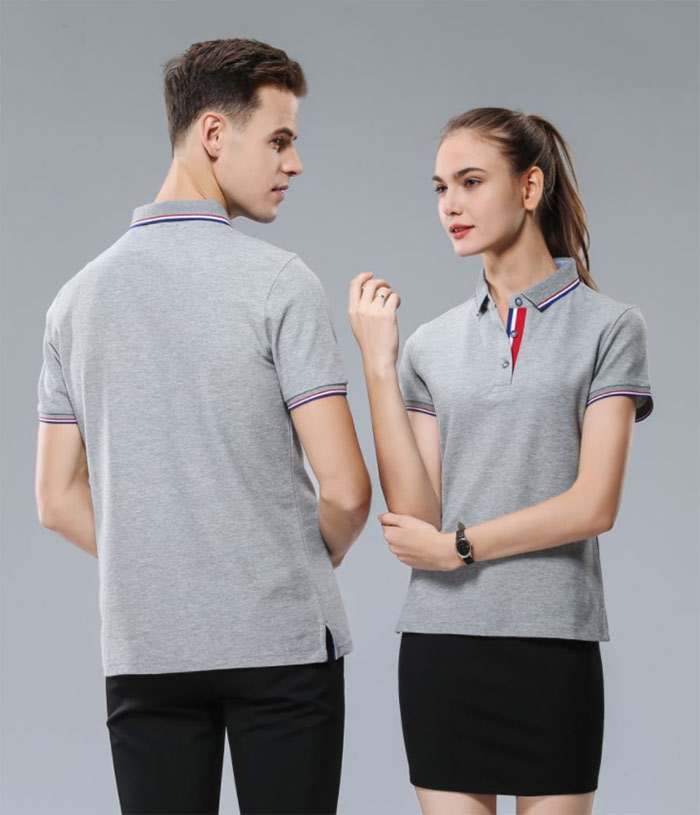 2021年深圳定做短袖翻領POL衫新款模特效果圖之灰色款