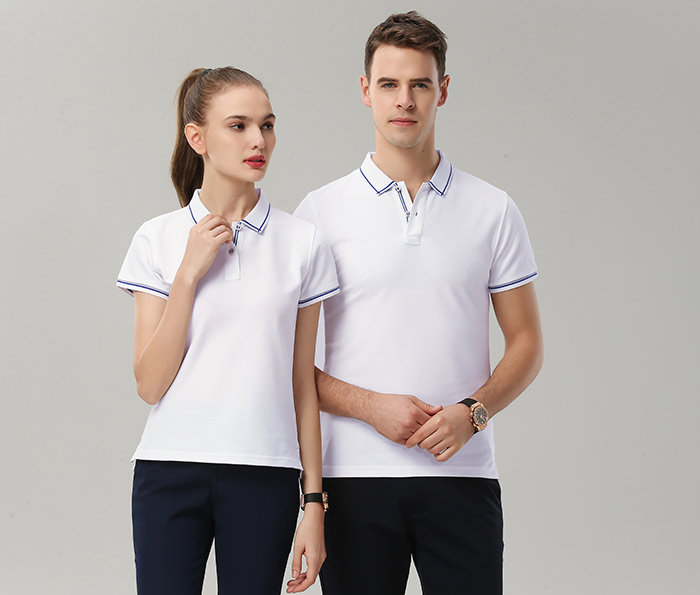 1898號時尚翻領短袖POLO衫定做之白色模特展示圖